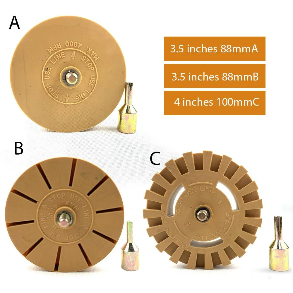 thumbnail interactive-video image 1 of 5-Pack Car Decal Remover Rubber Eraser Wheel Kit – 3.5" Drill Attachment For Adhesive, Pinstripe & Sticker Removal 1 of 3