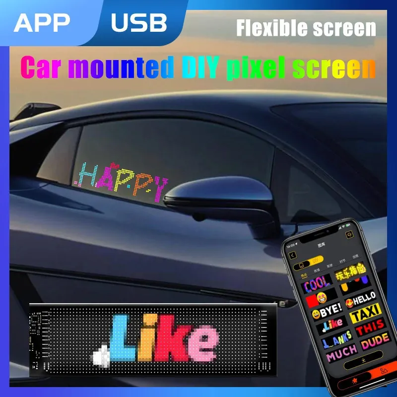Car Digital Screen: USB Powered Flexible LED Car Sticker With App ...