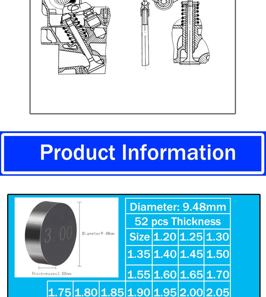 Motorcycle Engine Adjustable Valve Shim Diameter 9.48mm Kit for