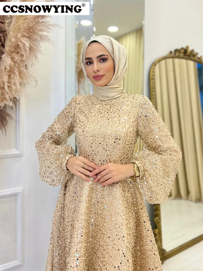 glitter dress muslimah Hot pink sequins round neck long sleeves full length mermaid fit and f –  Anna's Couture Dresses main image 1