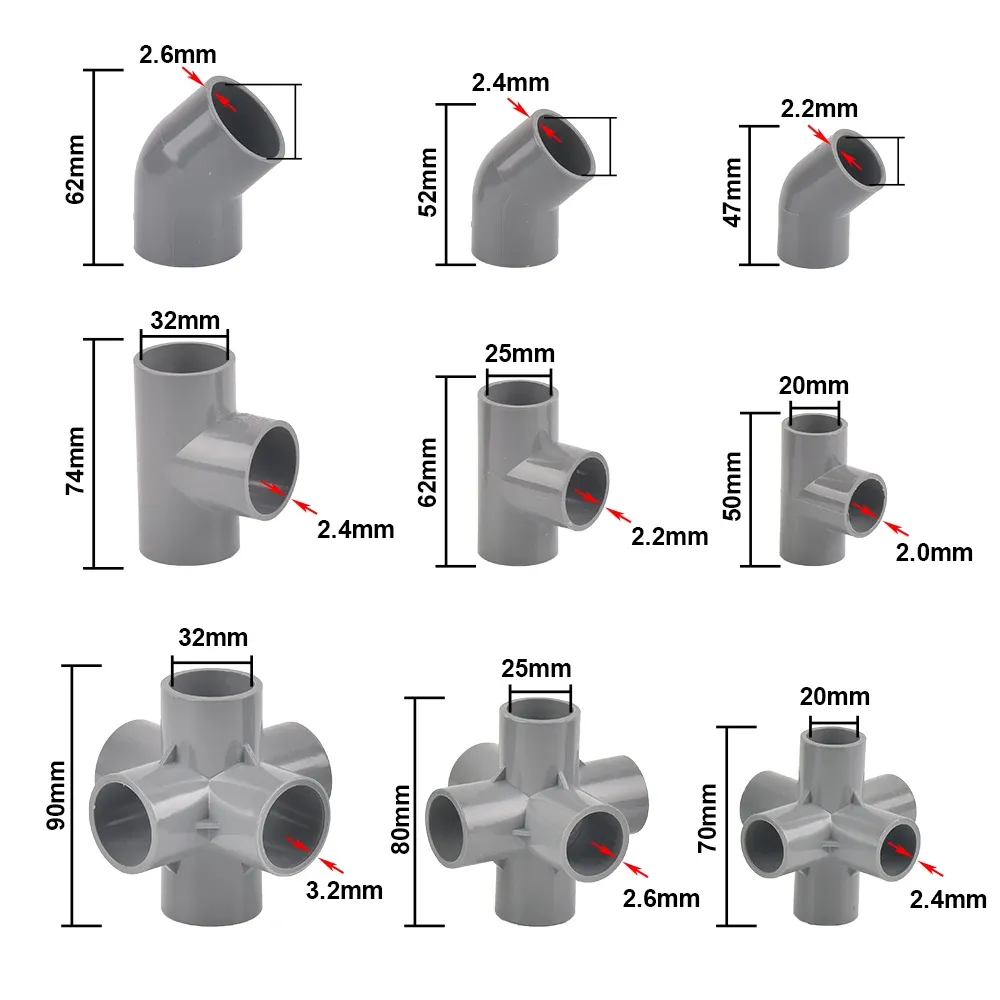20Mm Pvc Tee 3 Way Water Pipe Tube Adapter Connectors White 5 Pcs Dia 90 Angle Degree Elbow Connector 5 Pcs I235301751