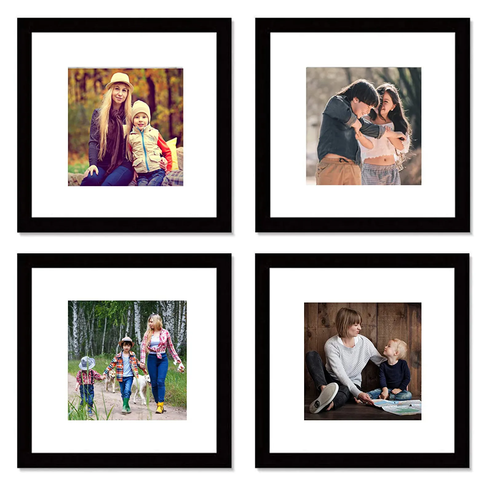 Set Square Wooden Photo Frames with Mat Black PVC Glass 4x4 Inch ...
