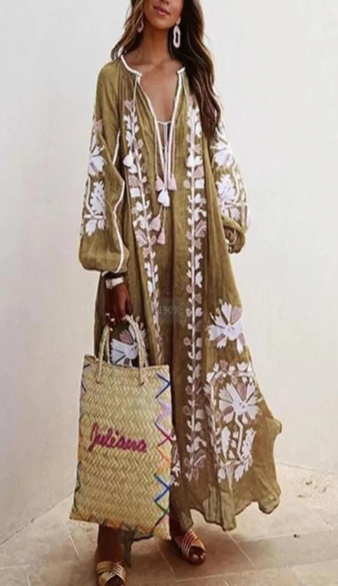 Новое прибытие женская повседневная флора печать vneck с длинным рукавом платье уличного стиля пляж пляжная юбка для рубашки S33316796