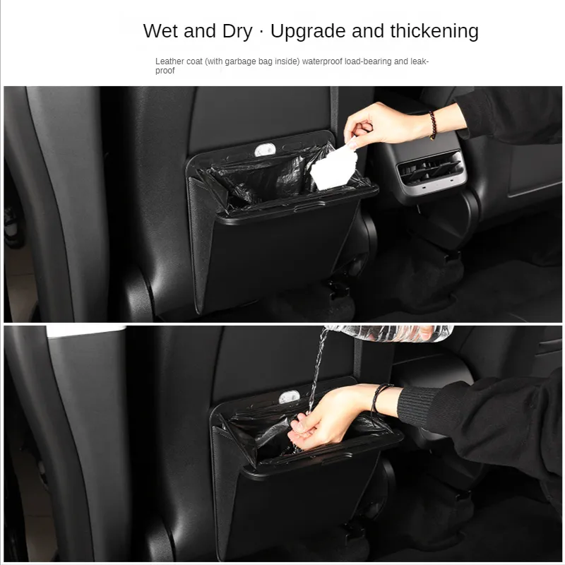 Tesla Car Trash Bin Magnetic Waterproof Leather Backseat Hanging Storage  Organizer
