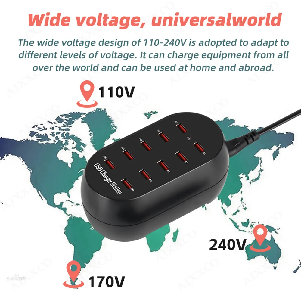 AIXXCO 10 Port USB Plug In Charging Station With 50W/10A Output For Cellphones, Tablets, And Multiple Devices From Ddmyfriend, $40.6