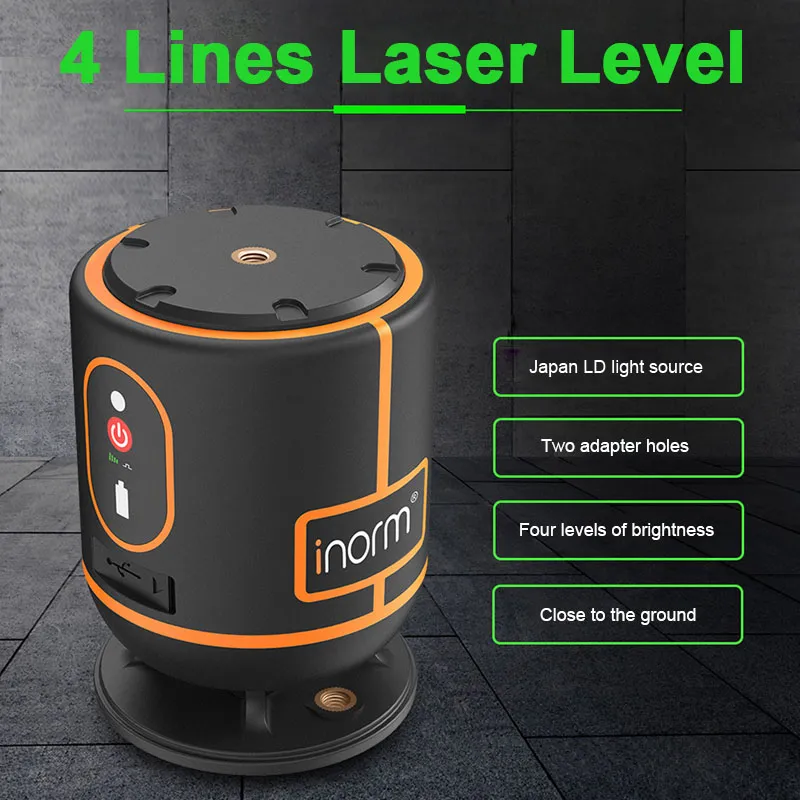Portable 4 Line Green Laser Level 360° Self Leveling Vertical ...