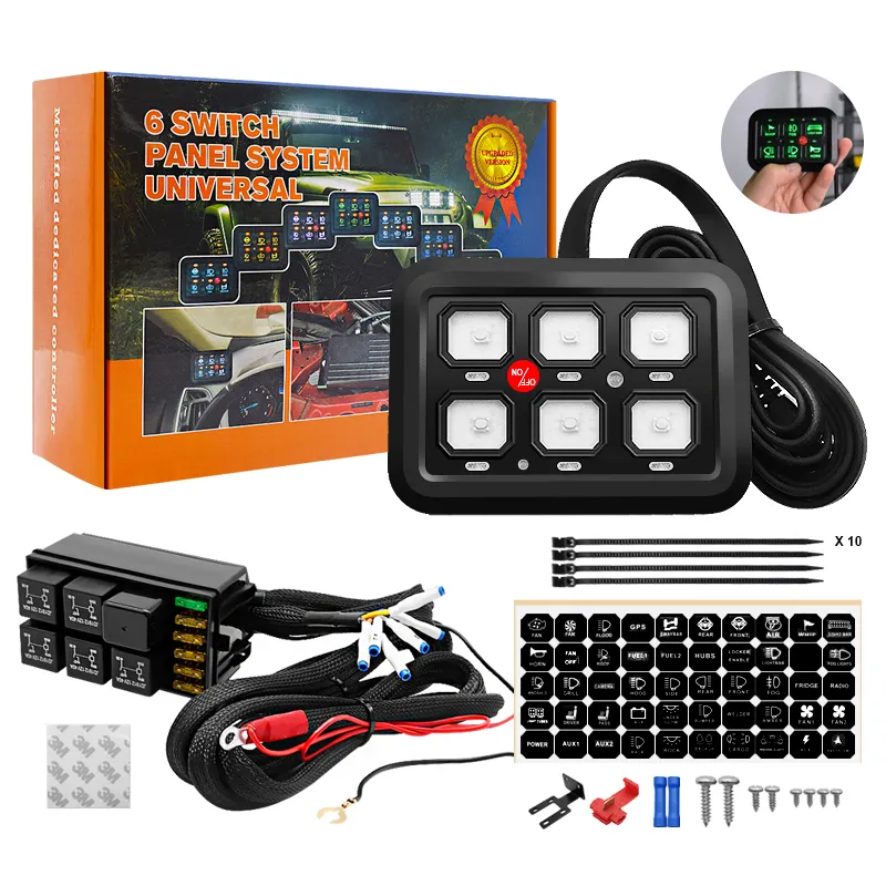 thumbnail image 2 of 6-Gang Switch Panel Relay System With Wiring Harness - 12V 60A For LED Bars, Fog Lights, Off-Road 2 of 2