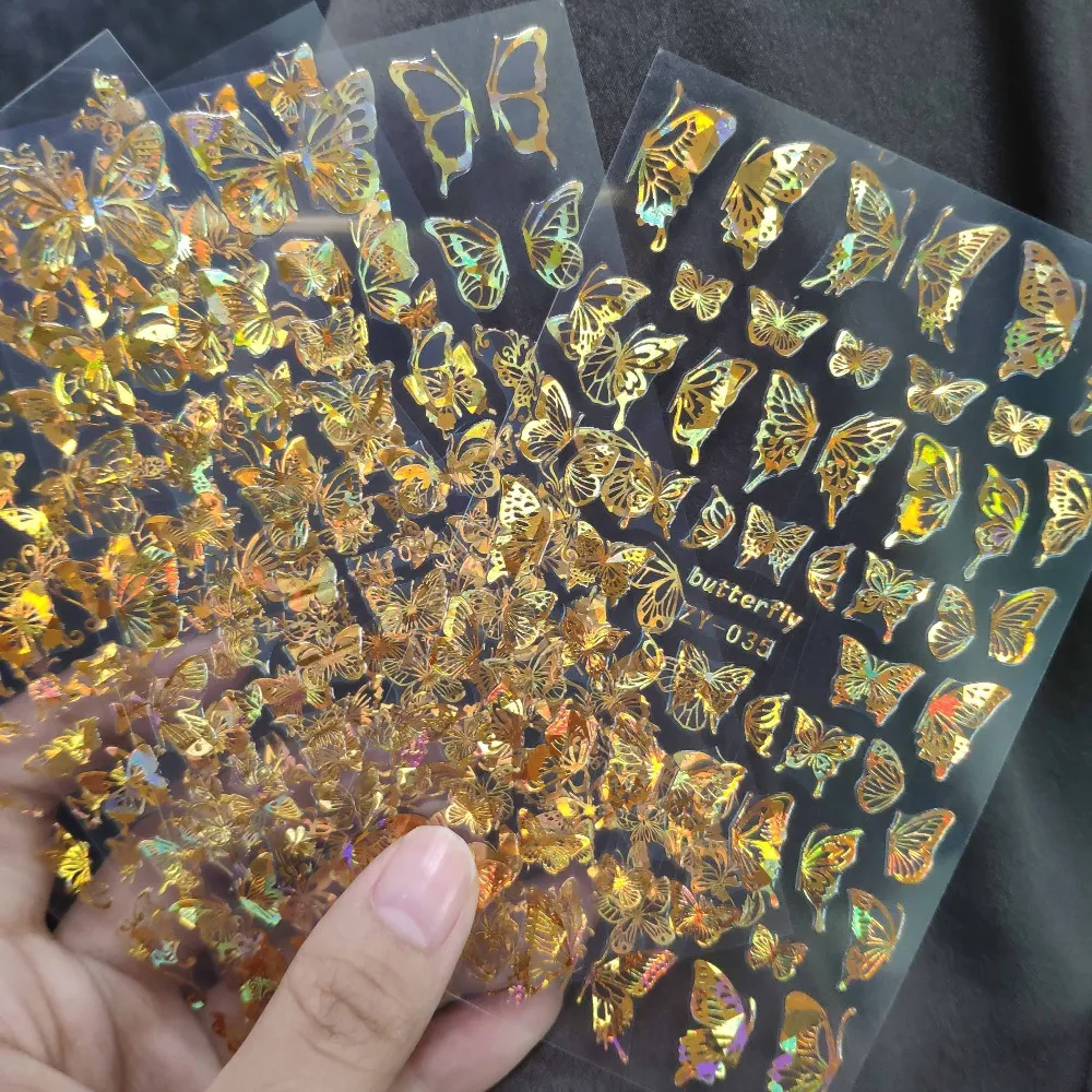 DHgate.com:4Pcs 3D Holographic Laser Butterfly Nail Stickers for Gold ...