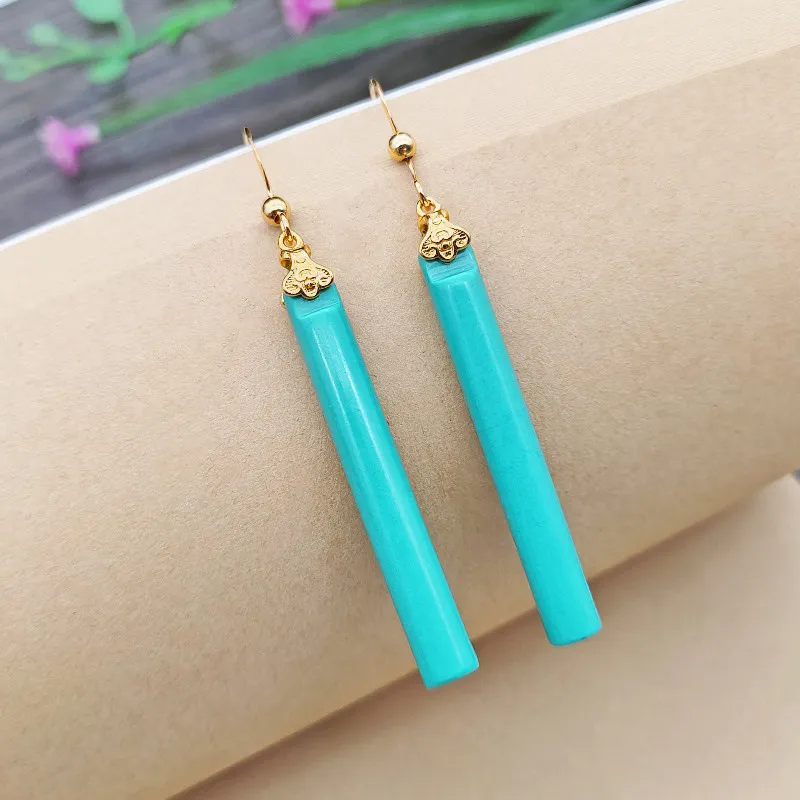 Sterling 925 Silver Plated Turquoise & Crystal Drop Earrings - Hook Style, Simulated Turquoise, Wedding/Party Jewelry
