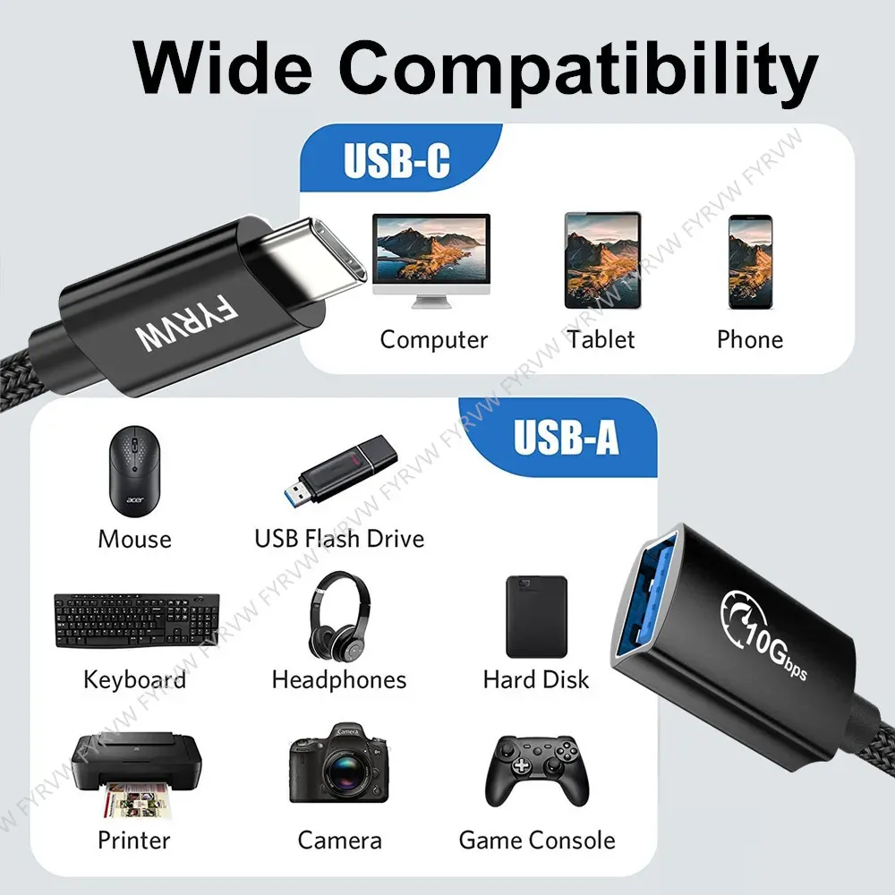 Adattatore USB 3.0 Femmina A USB Type-C Maschio – Cavo OTG 10 Gbps Per PC E Portatili 13 Cm