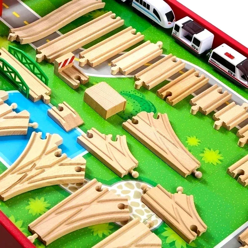 Childrens wooden train track top