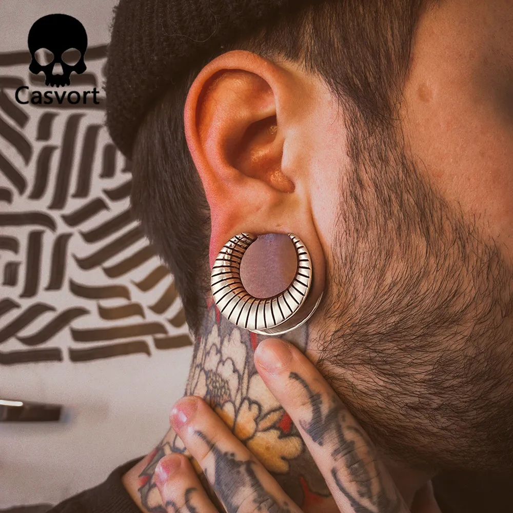2PCS Ridged Saddle Hangers Ear Plugs for Stretched Lobe Gauges Stainless Steel Ear Tunnels Plugs Piercing Body Jewelry