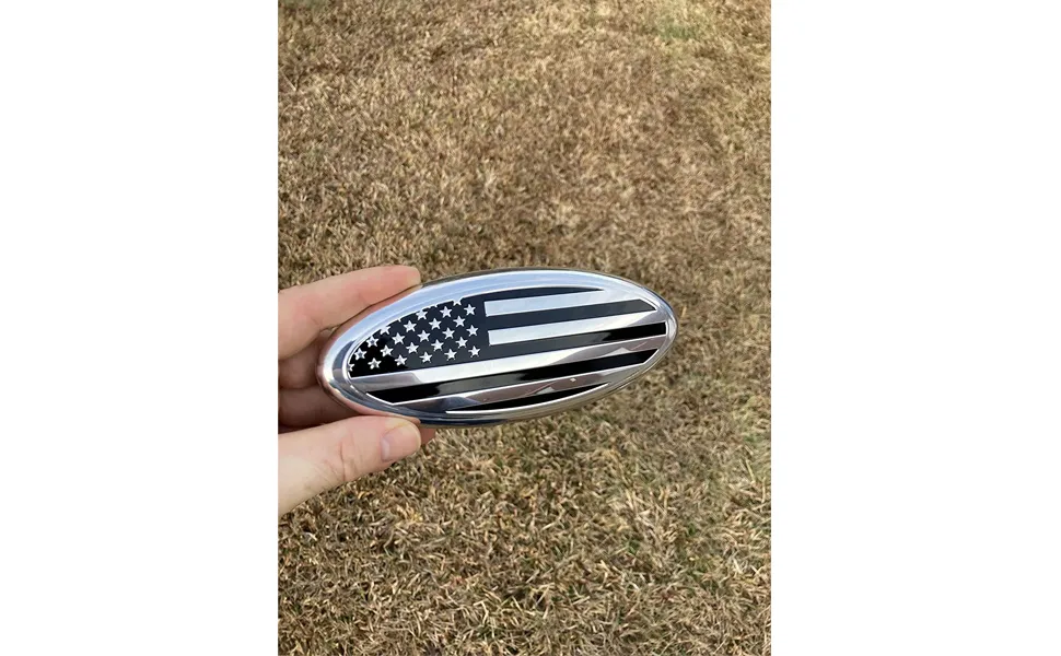 2pc 9 Inch American Flag Front Grille & Tailgate Oval Emblem Badge For Ford F150 F250 – Chrome