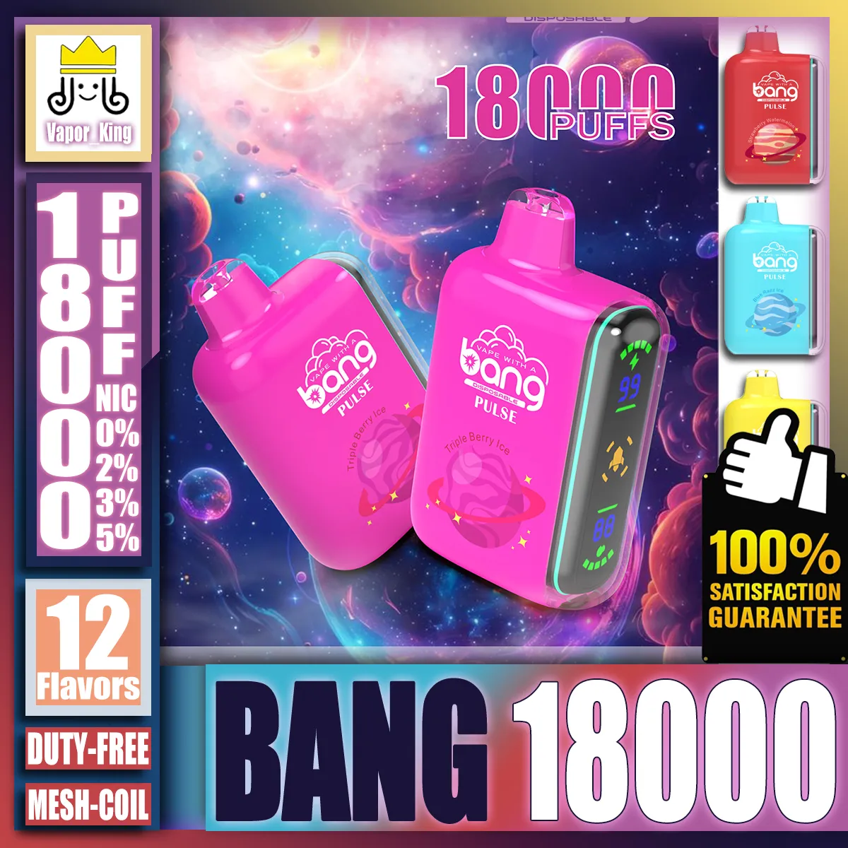 100% Original Bang Pulse 18000 18K Puff 18000 18K Smart Digital Box wiederaufladbar Einwegvolder Vape Stift e Zigarette Geek Bar Geekbar 7500 15K 15000 26ml 650mAh Batterie