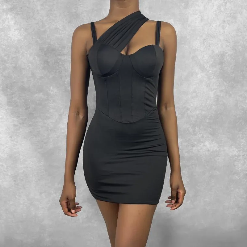 Casual Dresses Sexy Women Slip Mini Dress Sleeveless Party Nightclub Ladies Bodycon Backless Pleated Wrapping