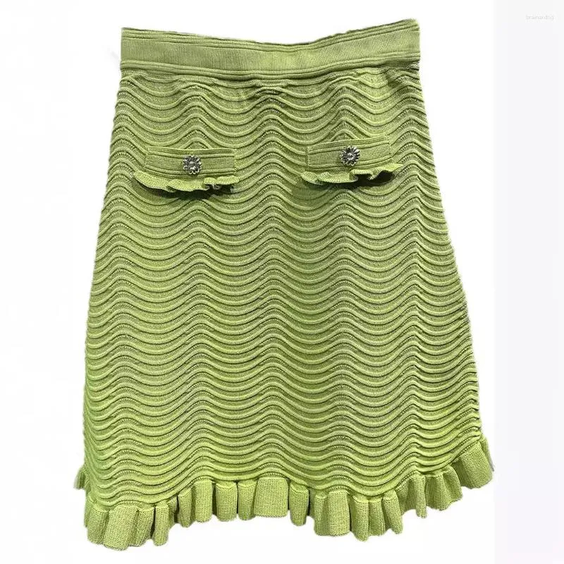 High Quality Women s Summer Knit Short Suit Olive Green Sleeveless Knit Vest Ruffle Skirt