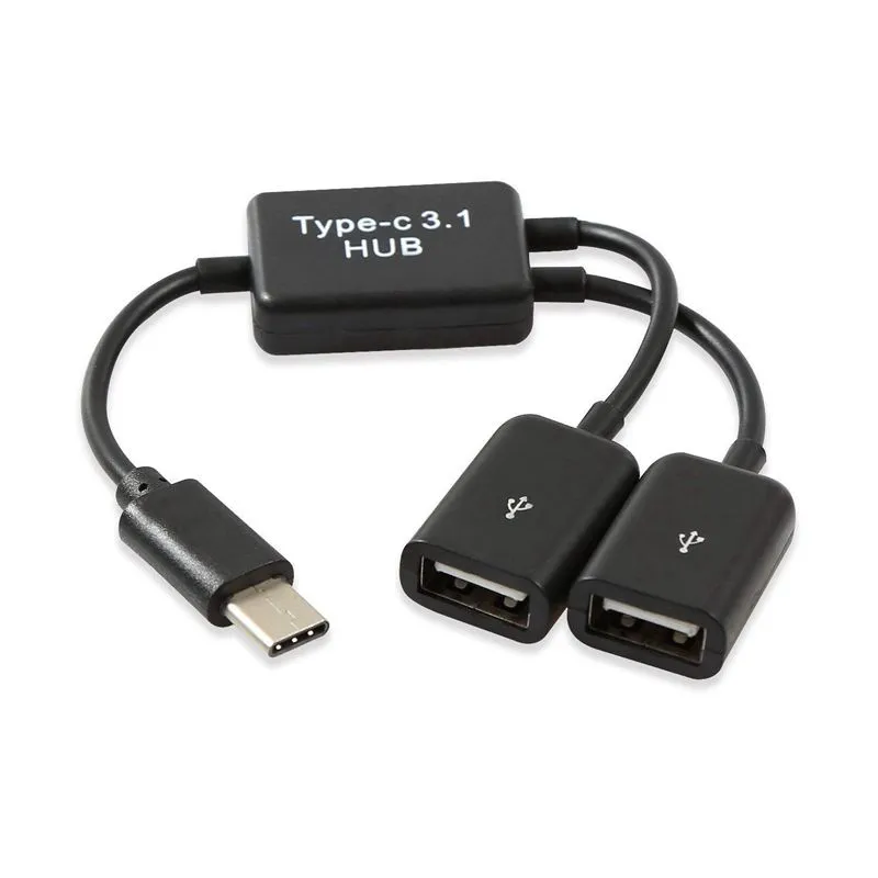 Type-C OTG USB 3.1 Dual 2.0 Adapter 2-Port Splitter Hub Cable, Black, 3 ...