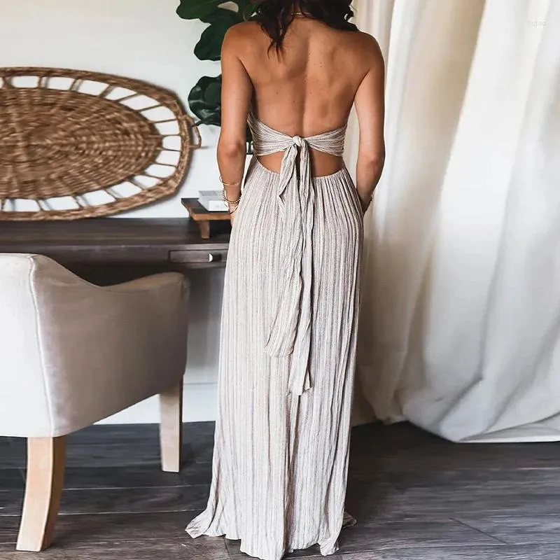 Sling Dress Deep V Neck Backless Pleated Halter Neck Lace-up Solid Color  Female Party Dress from Dhgate Basic & Casual Dresses - price 45.29