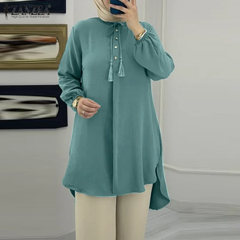 Turkish Blouse Muslim Long Sleeve Top for Women with Buttons Lace Up Full  Sleeve Polyester Shirt from Dhgate Ethnic Clothing - price 21.89