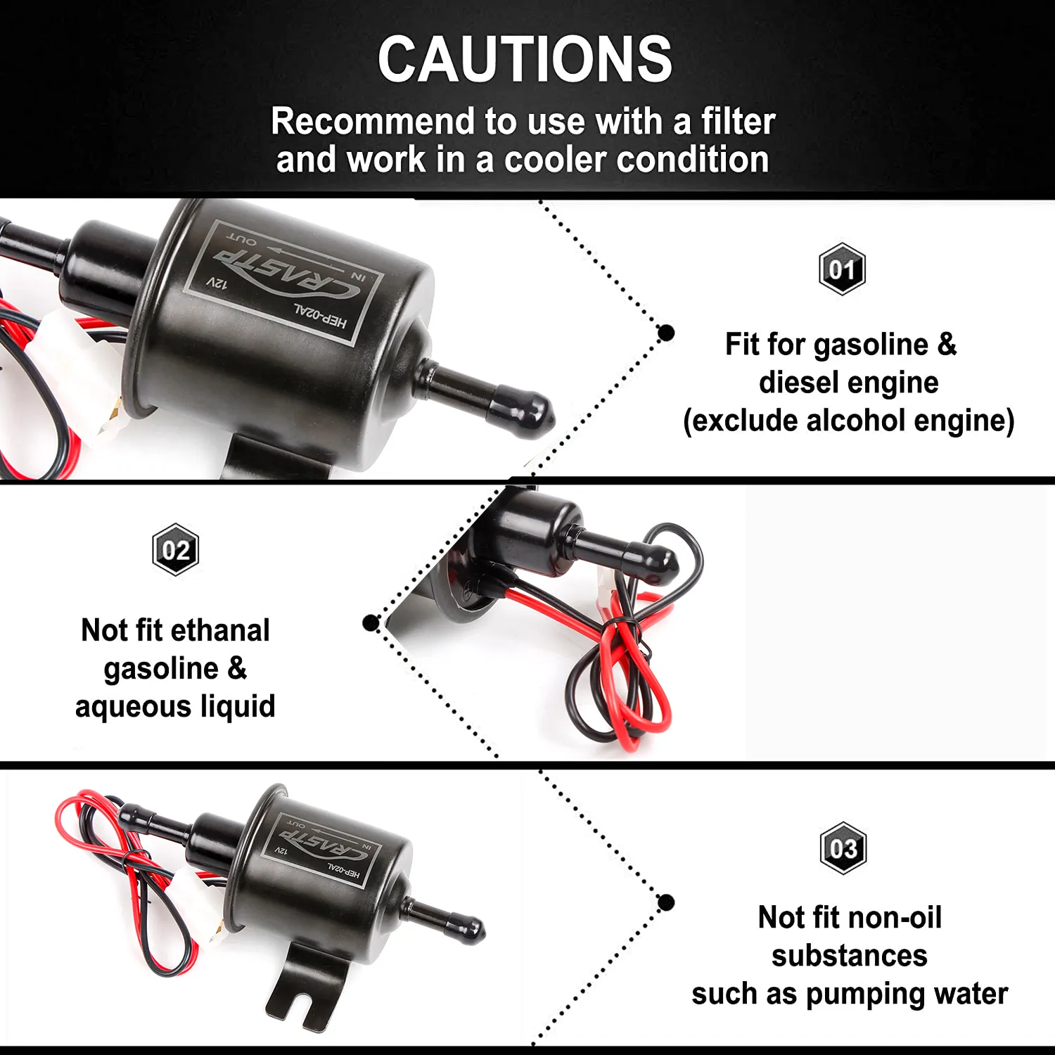 Universal 12V Electric Inline Fuel Pump – 2.5-4 PSI Low Pressure, Fits Gas/Diesel Cars, Trucks, Boats 2 thumbnail image