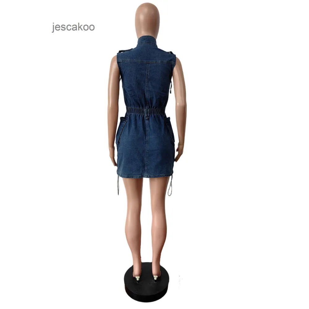 white christmas dresses Washed Denim Halter Neck Sleeveless Mini Dress Blue Small / Blue main image 1