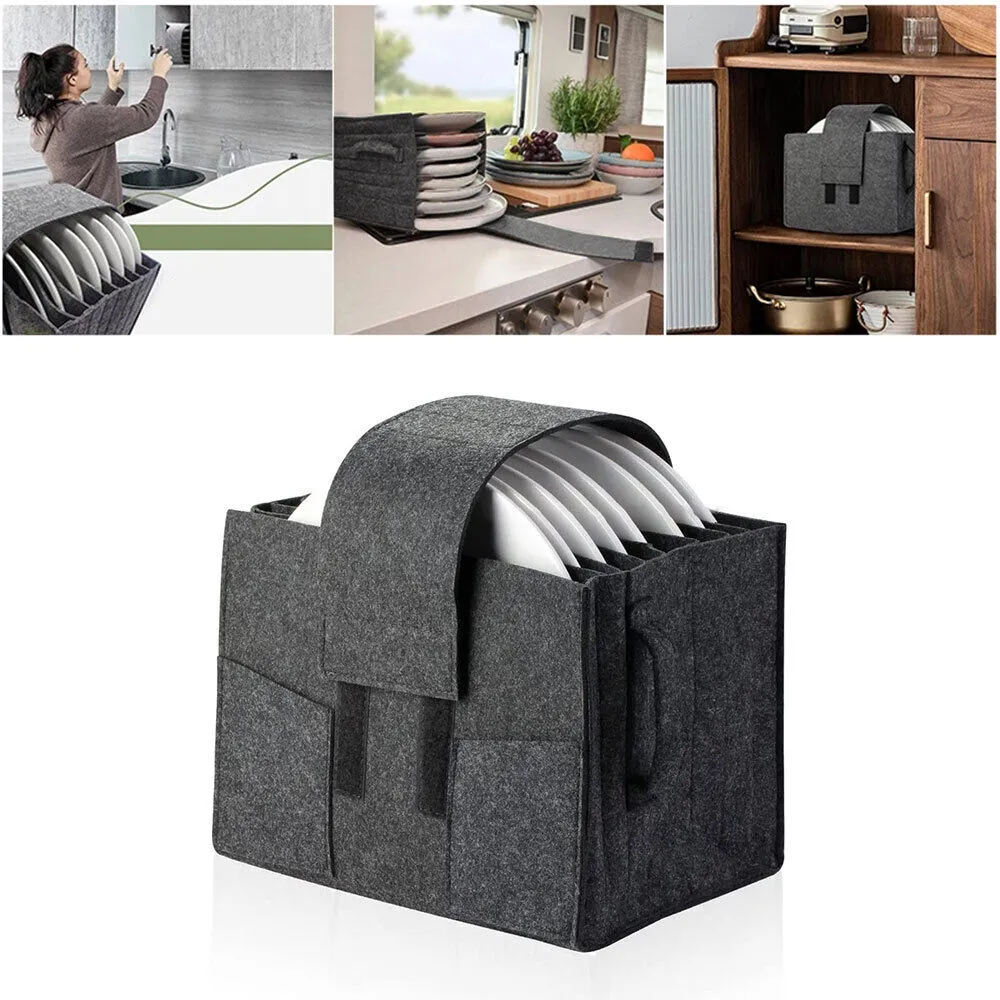 Felt Plate Storage Holder Camping Bag Oxford Cloth Portable Dinner ...