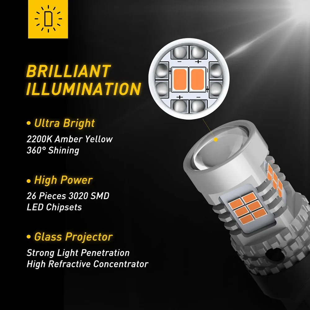 7443 Led Bulb With Built-in Resistor Red AUXITO Amber LED Turn Signal Bulbs - 7443/7440 Size, CANbus, No Hyper Flash, 2800 Lumens Lasfit Amber 7443 - Foto 6
