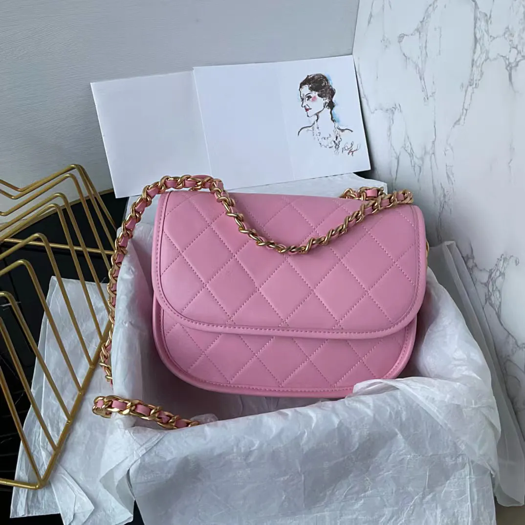 Luxurious Quilted Leather Crossbody Shoulder Bag with Gold Chain Designer Small Handbag for Women Elegant Saddle Purse