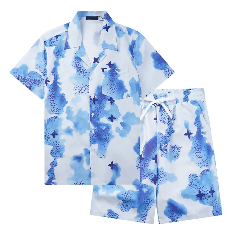 Калейдоскоп шелковая рубашка для боулинга 22SS Мужские повседневные рубашки с коротким рукавом Harajuku Hip Hop Beach Tops