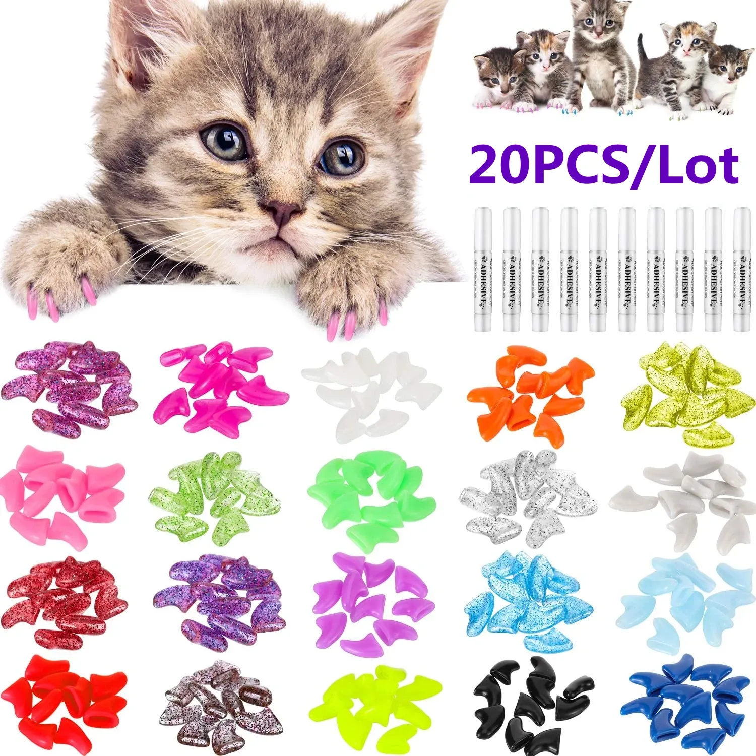 DHgate Colorful Cat Nail Caps 20 Soft Claw Covers with Adhesive Glue XS L Home Garden
