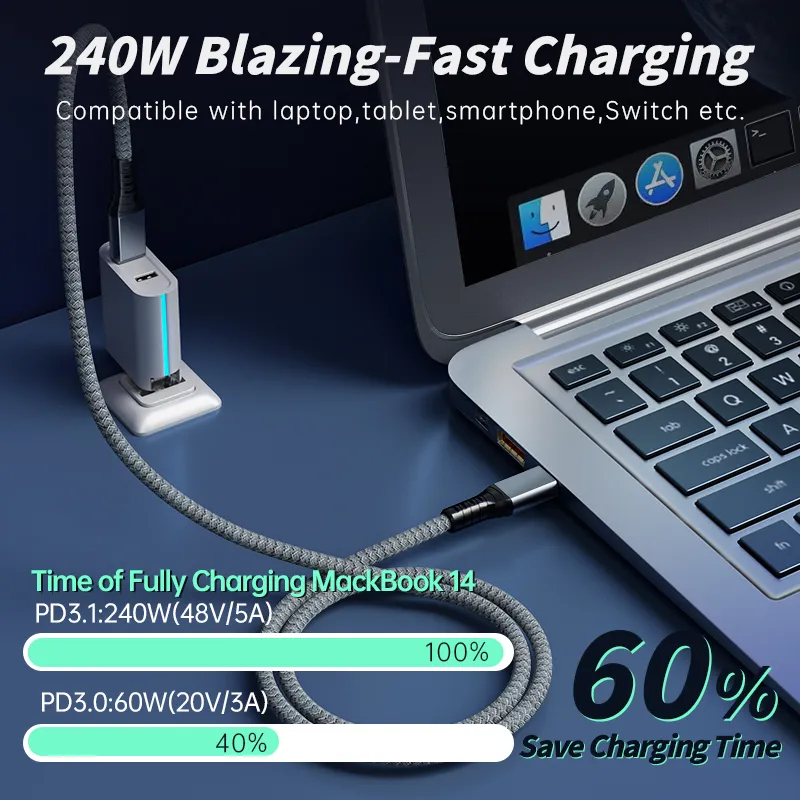 thumbnail image 2 of USB 4.0 Data Cable - 8K Display 240W Fast Charging 40Gbps - Type-C To Type-C 5ft - Compatible TB 4/3 2 of 5