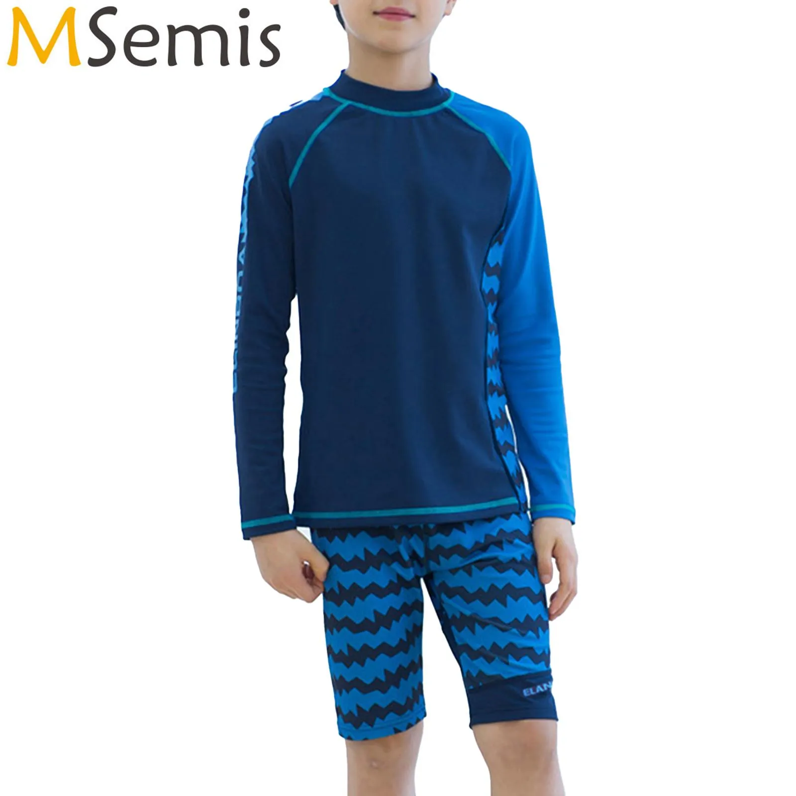Big Chill Boys Swim Set - Boys Rash Guard Swim Set - UPF 50+ Rash Guard Long Sleeve Swim Shirt Board Short Swim Trunks (5-14