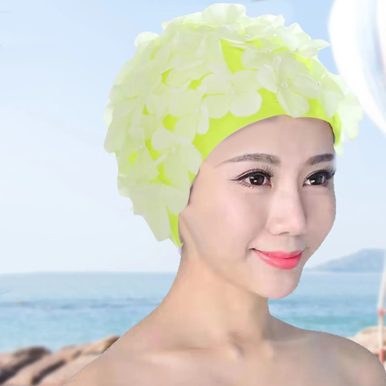 Floral Print Swim Caps for Women Waterproof Silicone Bathing Caps for Long Hair Gift for All Levels of Swimming and Vacation