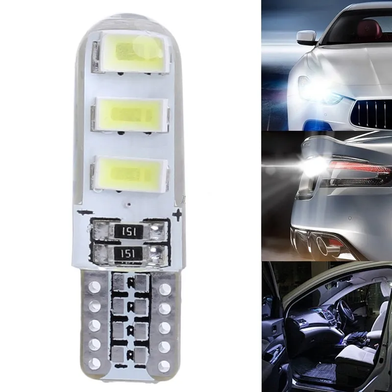 2x T10 Silica Gel LED Lamps - 12 Chip COB Canbus Ready - White Interior Light