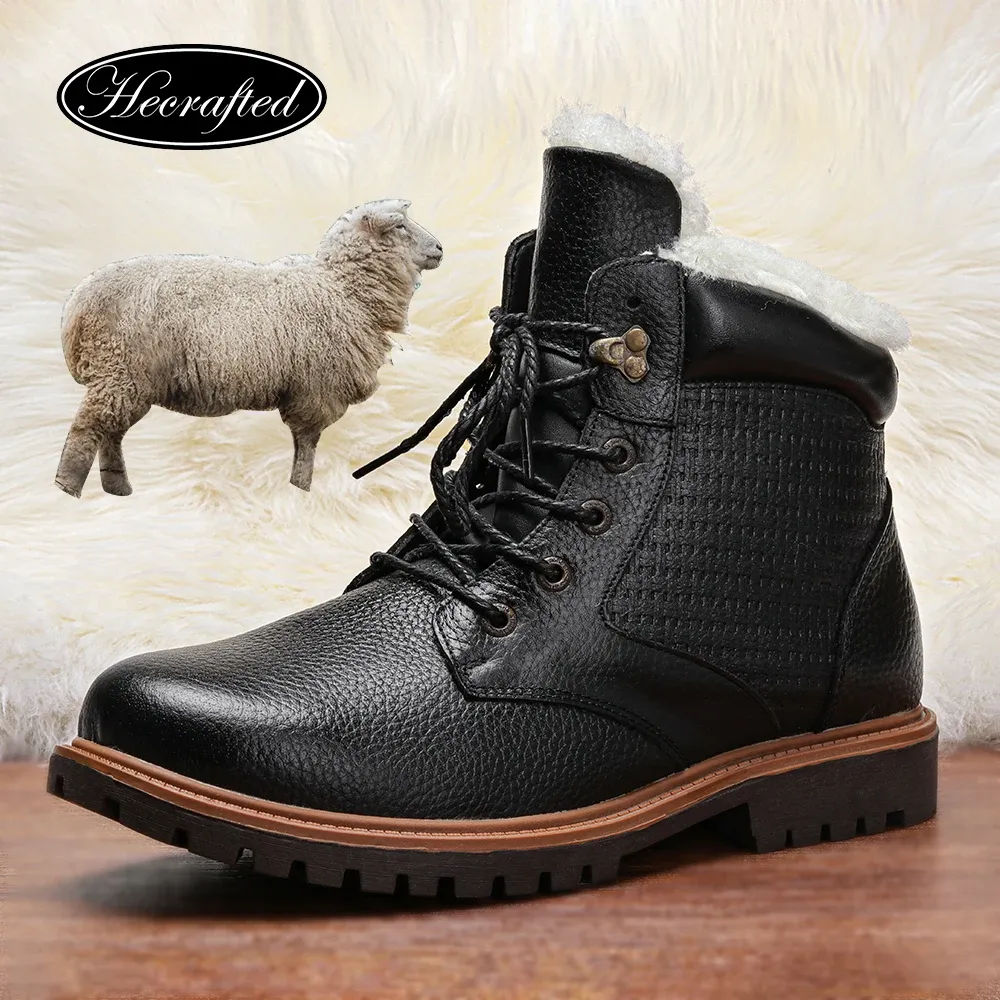 Natural Wool Men s Cow Leather Winter Boots Warm Non Slip Snow Boots YM1570