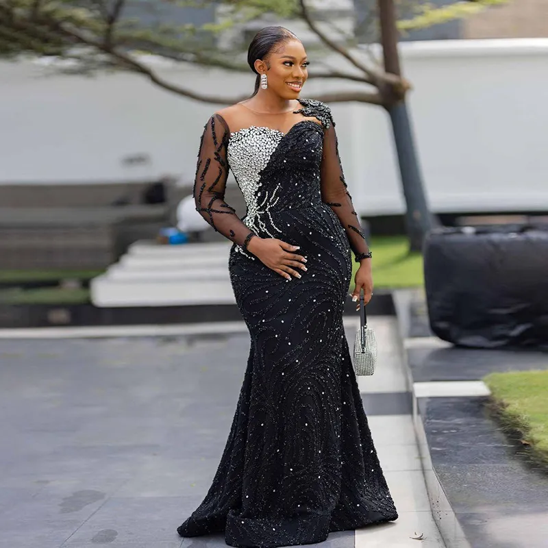 Black beaded evening dress best sale