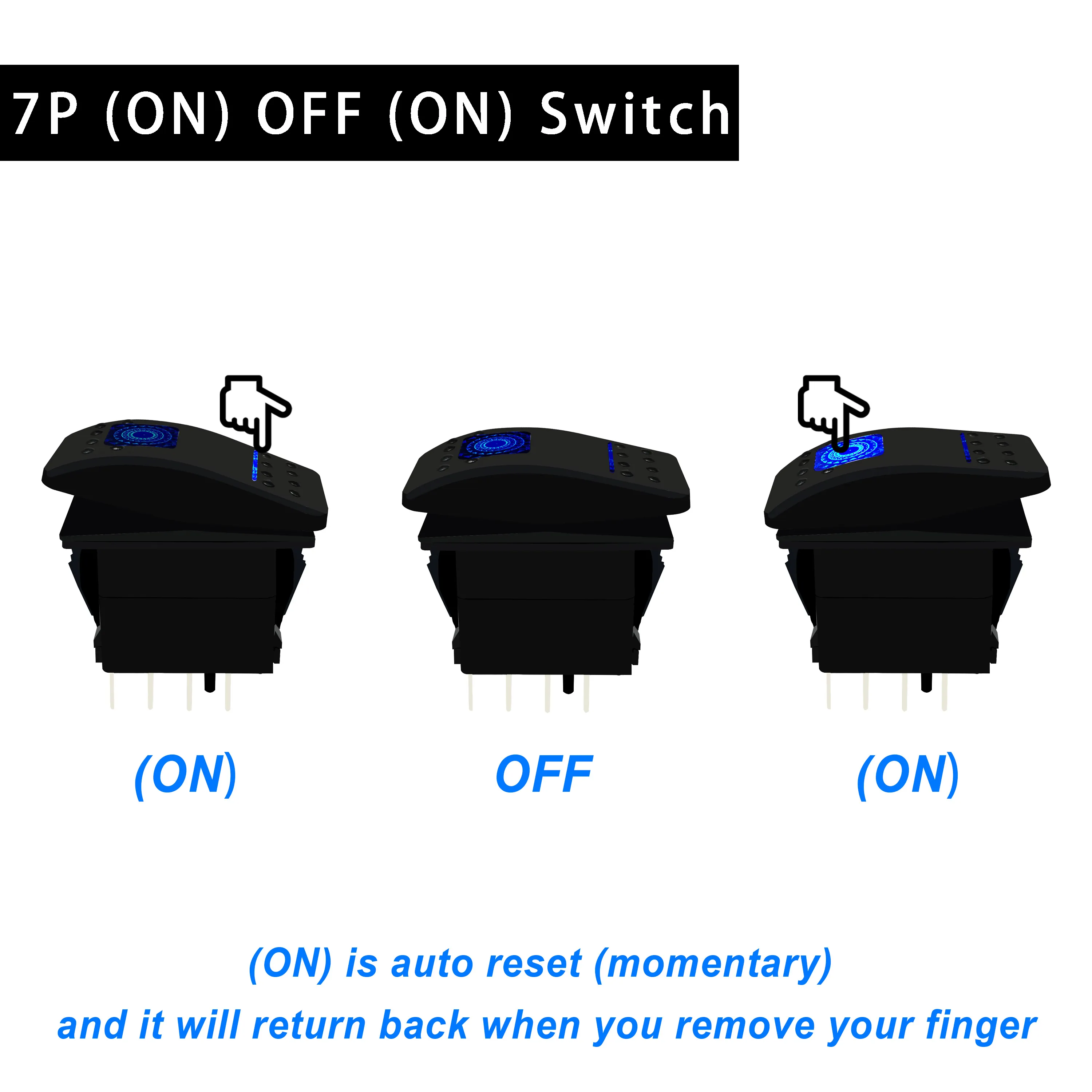Blue LED Winch Control Rocker Switch | 7-Pin ON-OFF-ON Momentary Switch For Cars, Trucks, UTVs - FXC