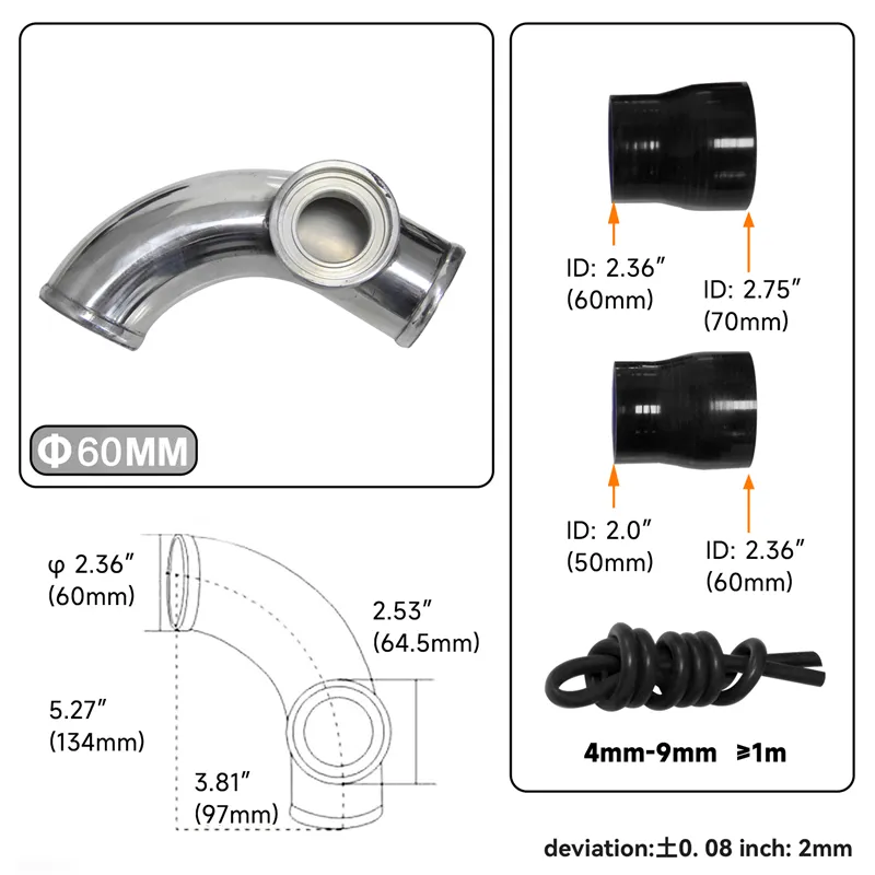 SQV Style Blow Off Valve Kit With Turbo Pipe Kit For Hyundai Genesis Coupe 2.0T – Black, BOV Adapter
