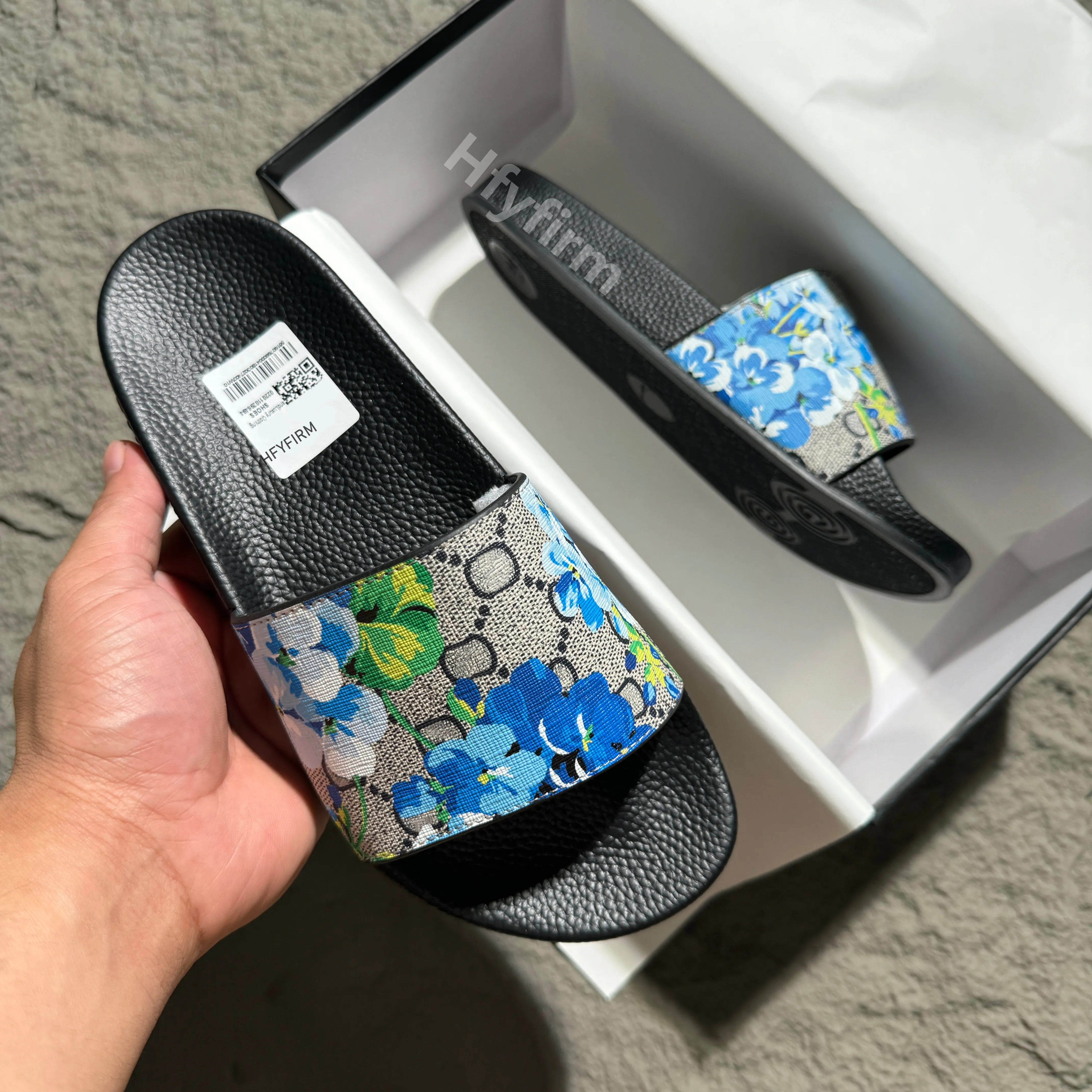 Blue flower gucci slides shop