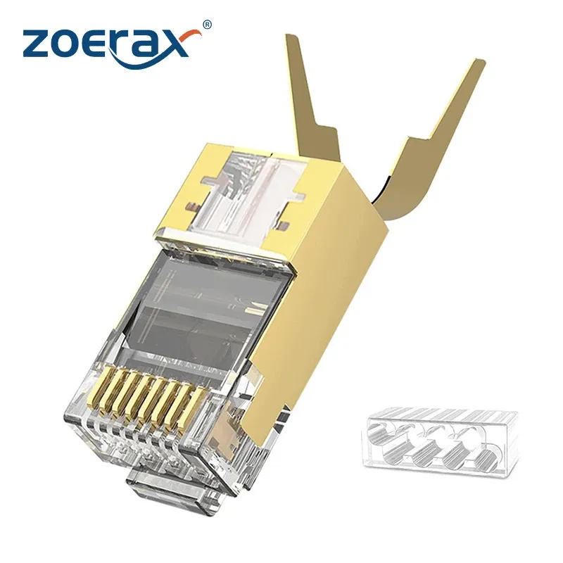 ZoeRax RJ45 Pass Through Connectors – Cat7/Cat6A, 50um Gold, 50-Pack
