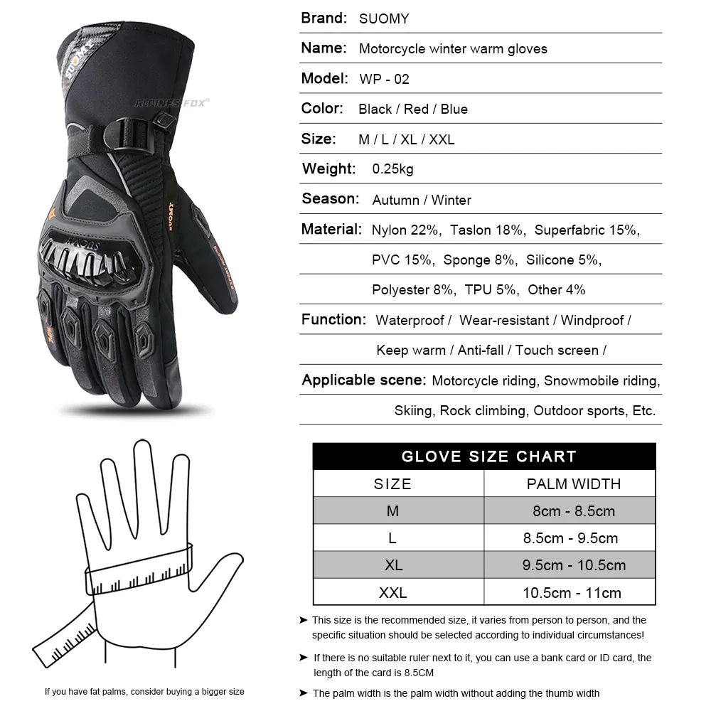 Winter Motorbike Gloves Waterproof Thermal Fleece Lined Non-slip Touch