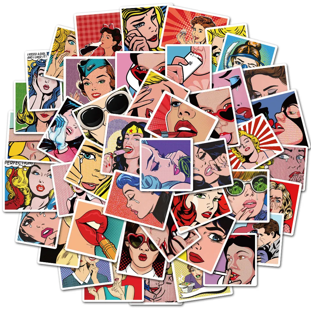 Waterproof Retro Girl Pop Art Stickers 10/30/50/for Skateboard Laptop ...