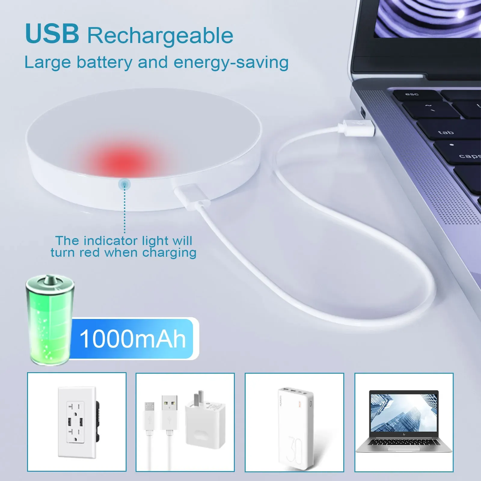 DHgate 2024Warm Dimmable LED Puck Light USB Rechargeable Wireless Cabinet Night Light with Remote Control for Closet Wardrobe Kitchen Home Garden