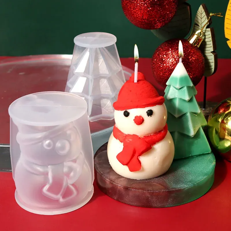 2 Pcs Christmas Candle Molds - Gingerbread Man & Christmas Tree Silicone Molds For DIY Candles-573284