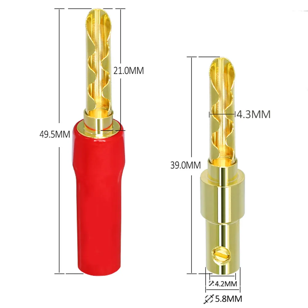 Audiocrast 24K Gold Plated Dual Screw Banana Plugs – 4mm Speaker Wire Connectors – 12 Pack