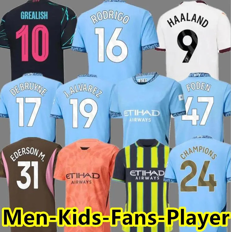 23 24 25 Haaland Soccer Jersey de Bruyne Mans Cities Grealish Foden 2024 Football Shirt Uniforms Men Kids Kit Alvarez Fans Player Final Gvardiol Year of the Dragon