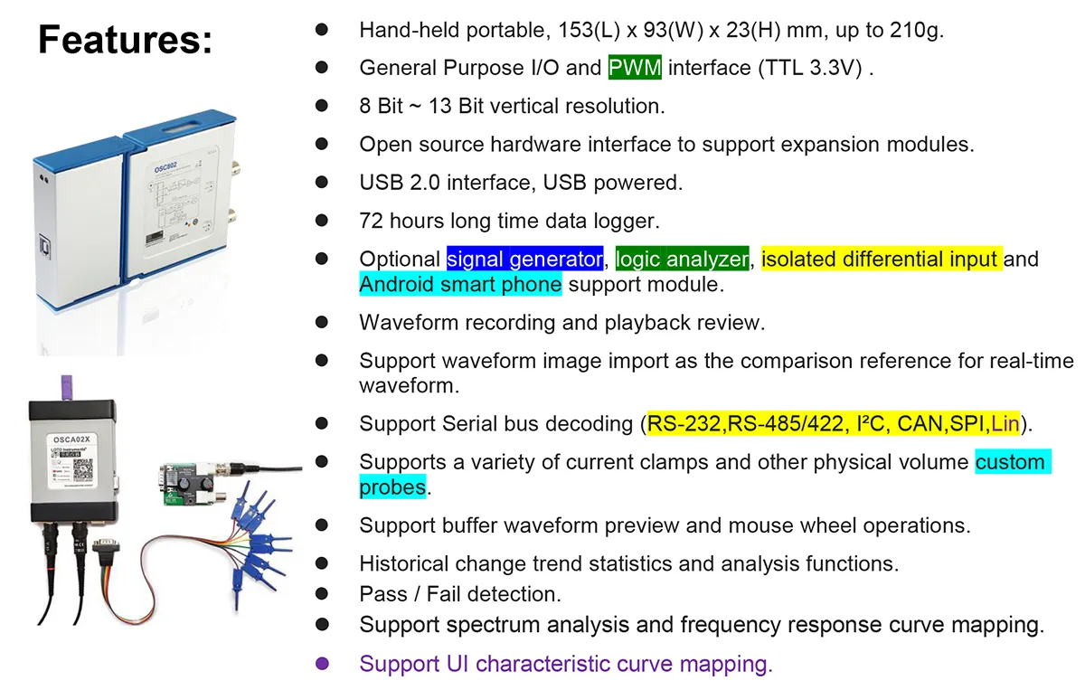 Loto Osc482x Digital Portable Oscilloscope Osc482x Pc Usb 2.0 Virtual 2ch Bandwi
