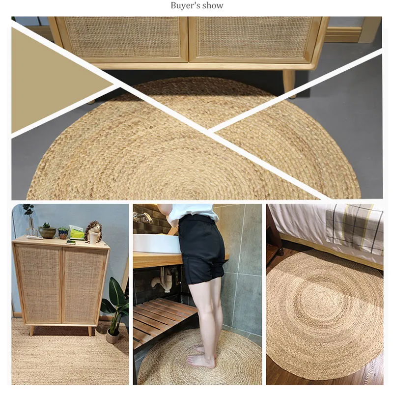 Rattan Round Carpet Natural Straw Bulrush Grass Hand-woven Round Rug ...