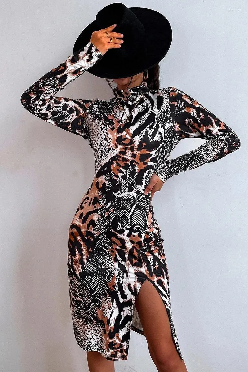 YEMOGGY Leopard Split Dress For Women Autumn Spring 2021 Collection Snake Print Waist Long Sleeve Midi Skinny High Neck Casual Dress From Quennary 15.18 In Bulk DHgate.Com