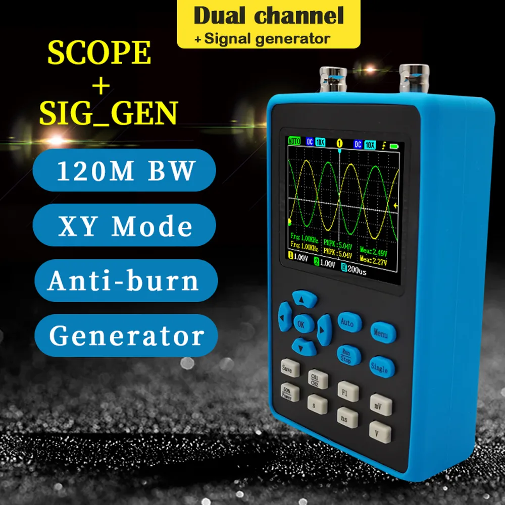 Produktbild von DSO2512G Oszilloskop – 120MHz Bandbreite, ARM+FPGA+ADC, Messoptionen, Signalgenerator, 2 Kanäle, 500MSa/s